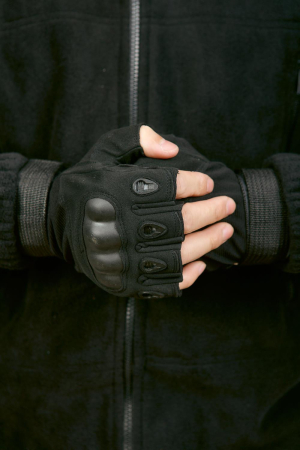 Перчатки тактические с кевларом беспалые № 6, черный - интернет магазин Полигон