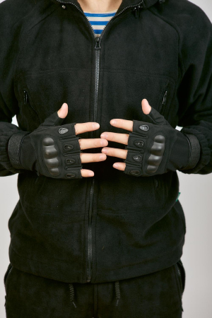 Перчатки тактические с кевларом беспалые № 6, черный - интернет магазин Полигон