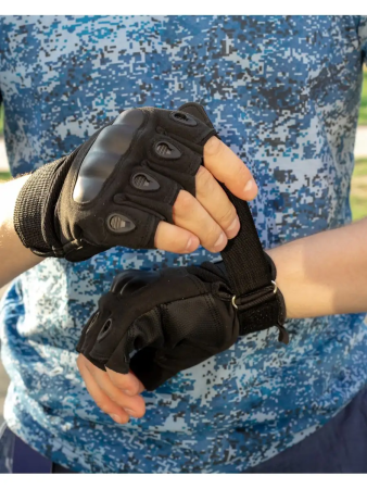 Перчатки тактические с кевларом беспалые № 6, черный - интернет магазин Полигон