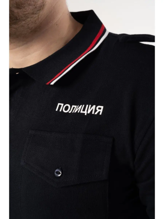 Поло Полиция, короткий рукав, с фальшпогонами, цвет черный, хлопок - интернет магазин Полигон