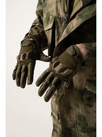 Перчатки тактические полнопалые с резиновыми вставками, Олива - интернет магазин Полигон