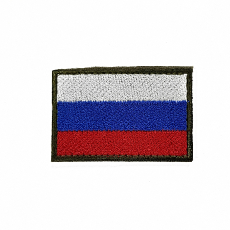Шеврон вышитый Флаг РФ, (кант олива) на липучке, многоцветный 40x60 мм - интернет магазин Полигон