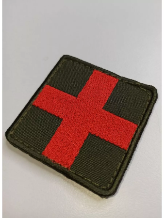 Шеврон вышитый крест на липучке, красный, оливковый - интернет магазин Полигон