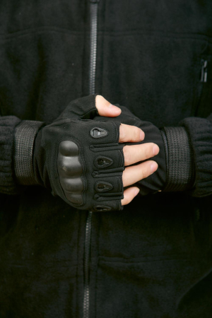 Перчатки тактические с кевларом беспалые № 6, черный - интернет магазин Полигон