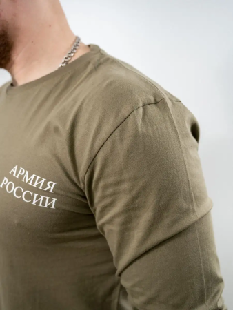 Футболка с длинным рукавом №502 Армия России, хаки - интернет магазин Полигон