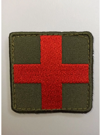 Шеврон вышитый крест на липучке, красный, оливковый - интернет магазин Полигон