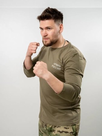 Футболка с длинным рукавом №502 Армия России, хаки - интернет магазин Полигон