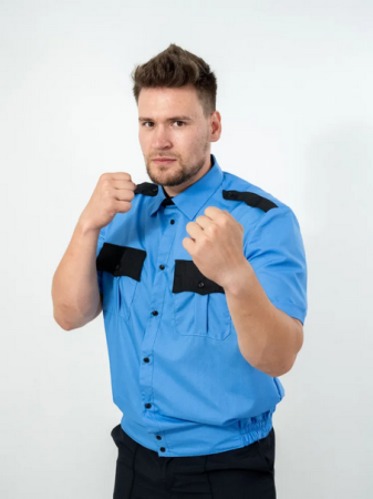 Рубашка Охранник, мужская, короткий рукав, цвет голубой - интернет магазин Полигон